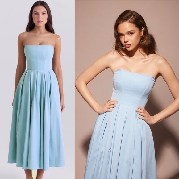 House of CB Audrey Tuscan blue Strapless‎ Midi sundress dress size XL NWOT - Picture 3 of 16